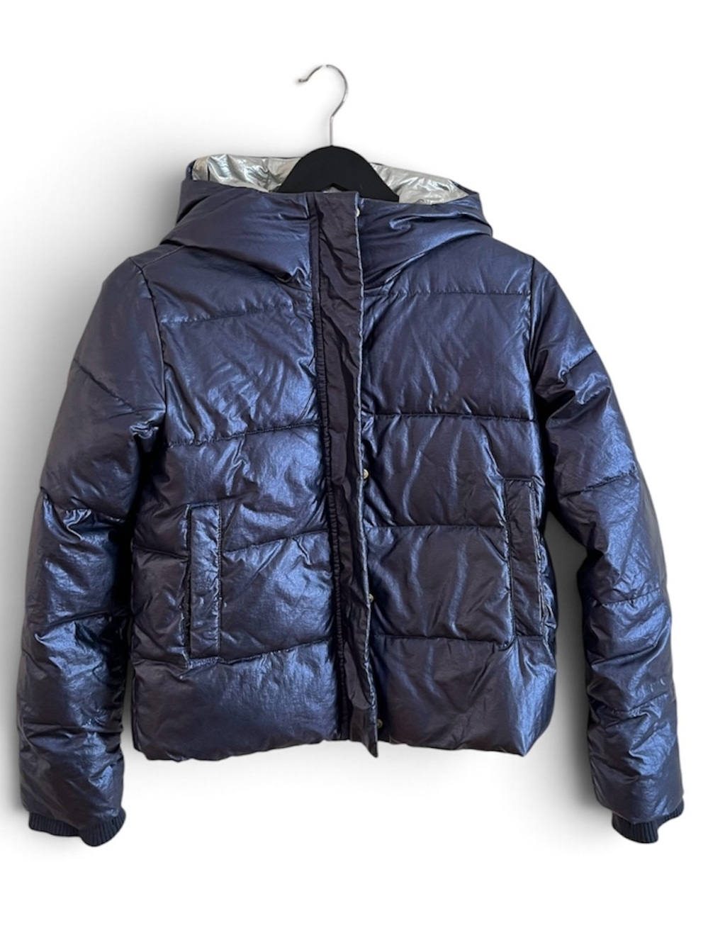 Crewcuts Metallic Navy Hooded Puffer Jacket